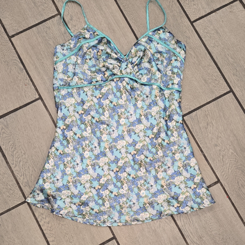 Romy Blue Floral Lace-Trim Slip Dress – XL – Vintage Y2K Vibe INT67